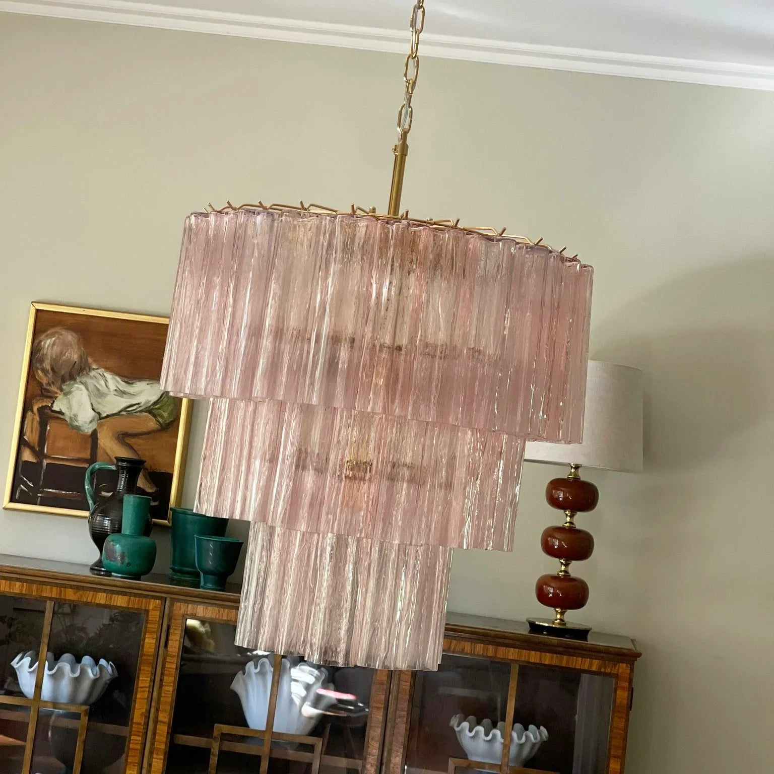 Murano Pink Glass Tube Chandelier product image