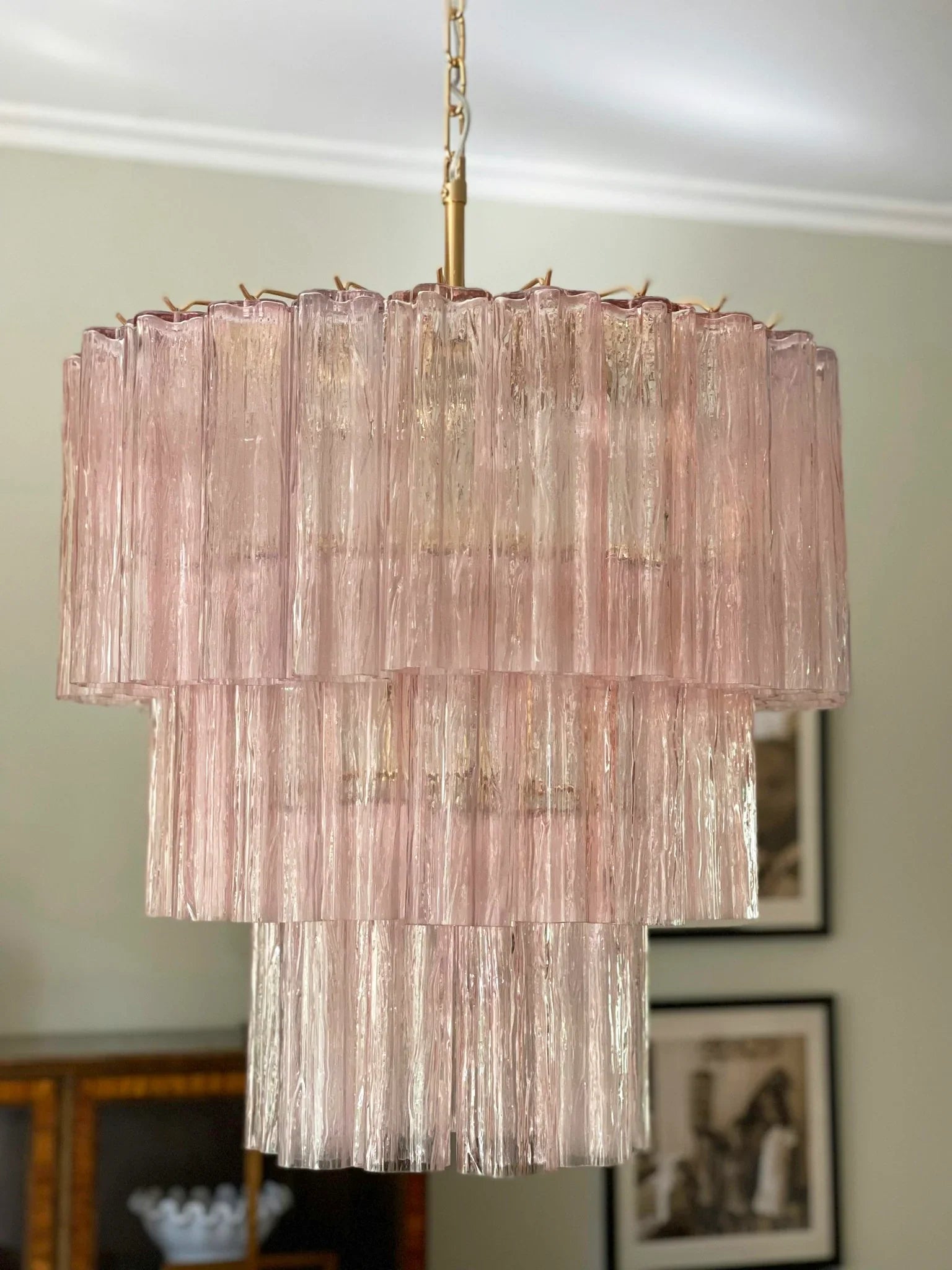Murano Pink Glass Tube Chandelier product image