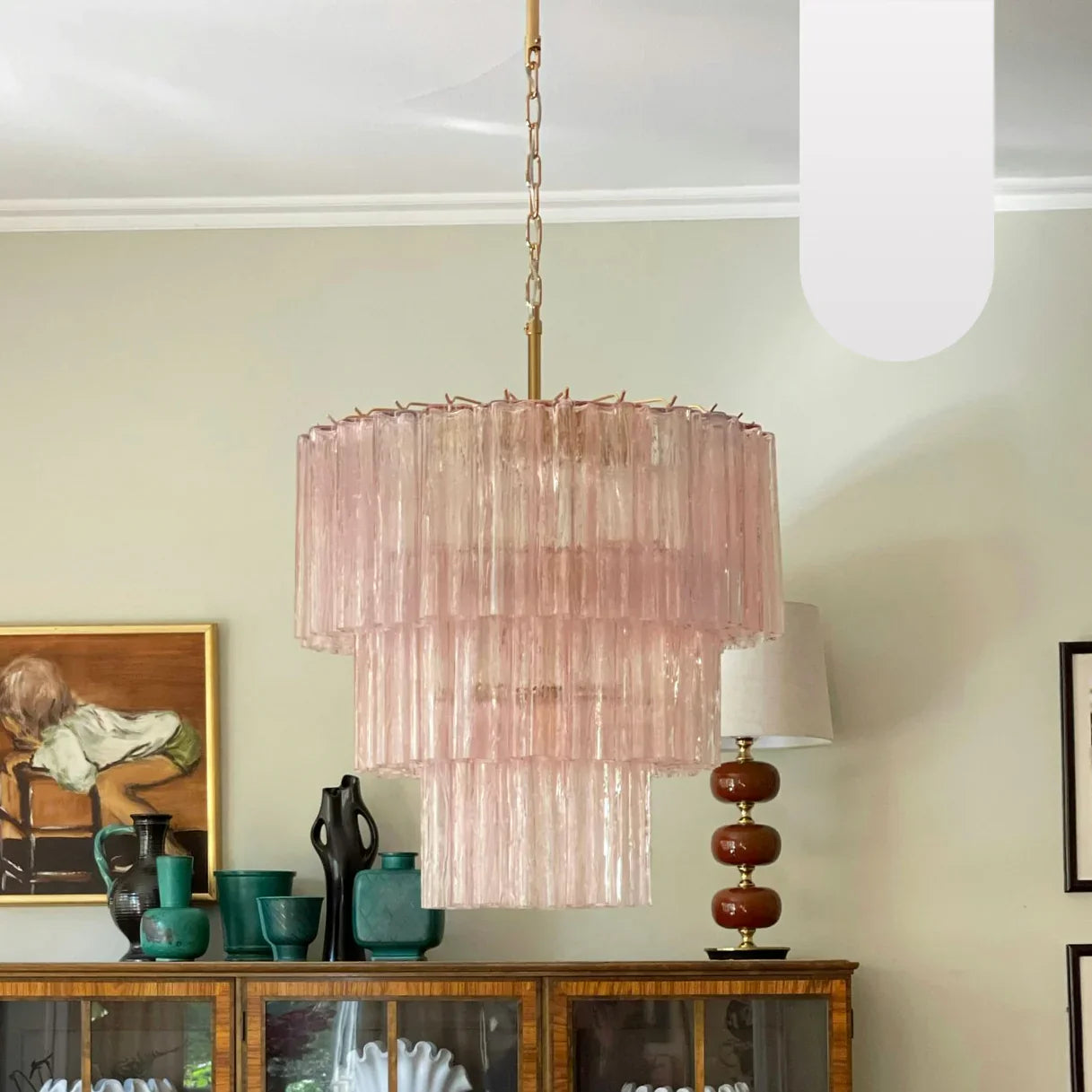 Murano Pink Glass Tube Chandelier product image