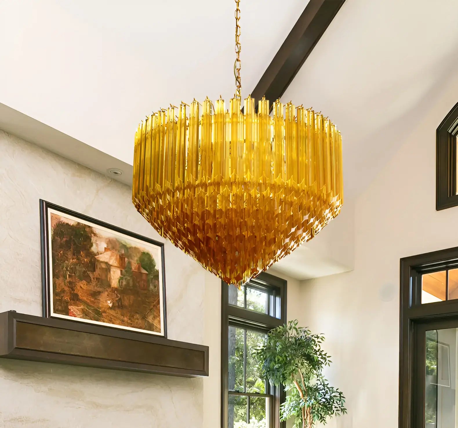 Murano Prisms Amber Chandelier material and finish detail
