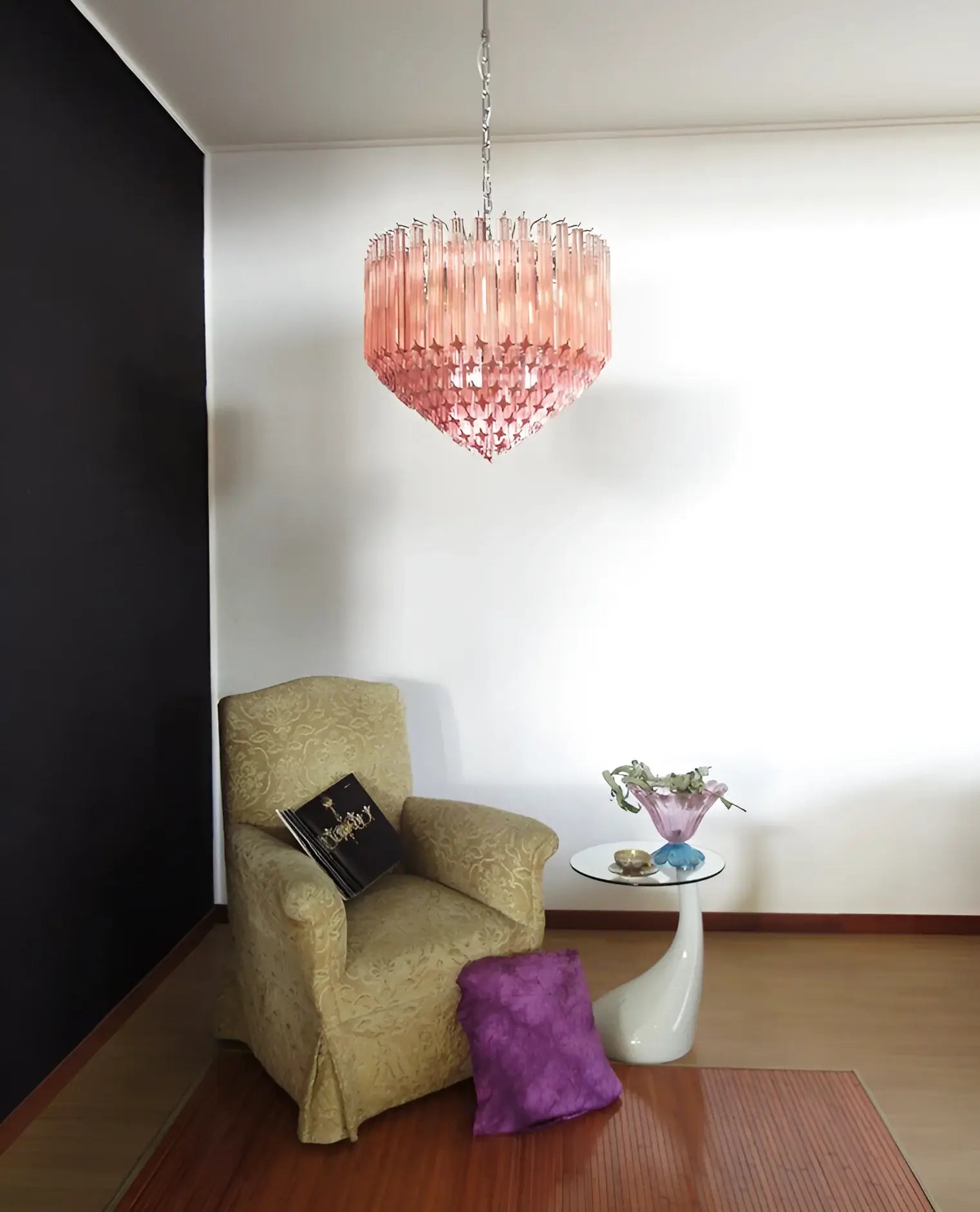 Murano Quadriedri Prisms Pink Chandelier material and finish detail