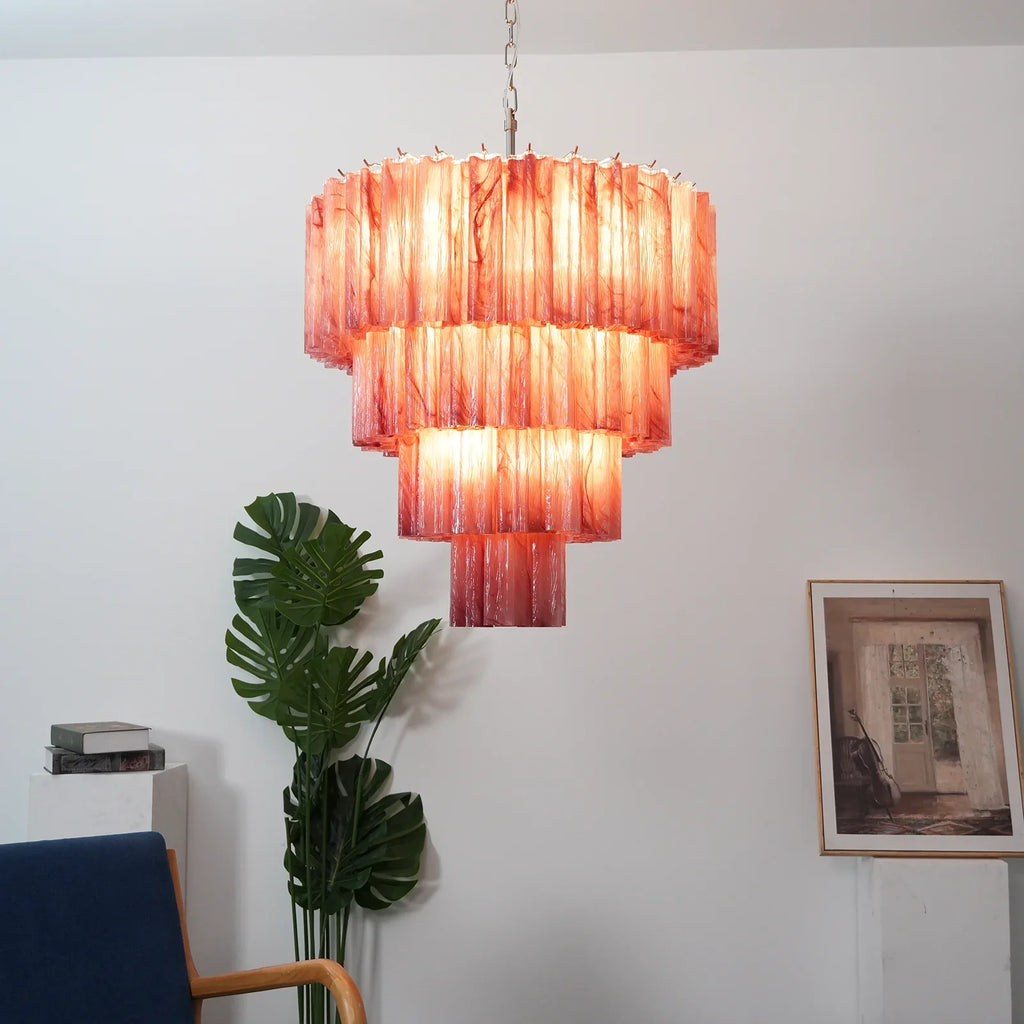 Murano Red Glass Tubes Chandelier material and finish detail