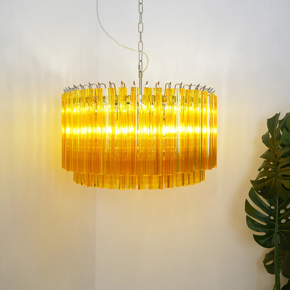 Murano Round Prisms Amber Chandelier detail view