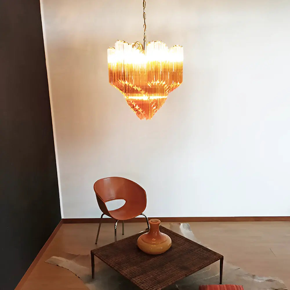 Murano Shaded Amber Prism Chandelier detail view