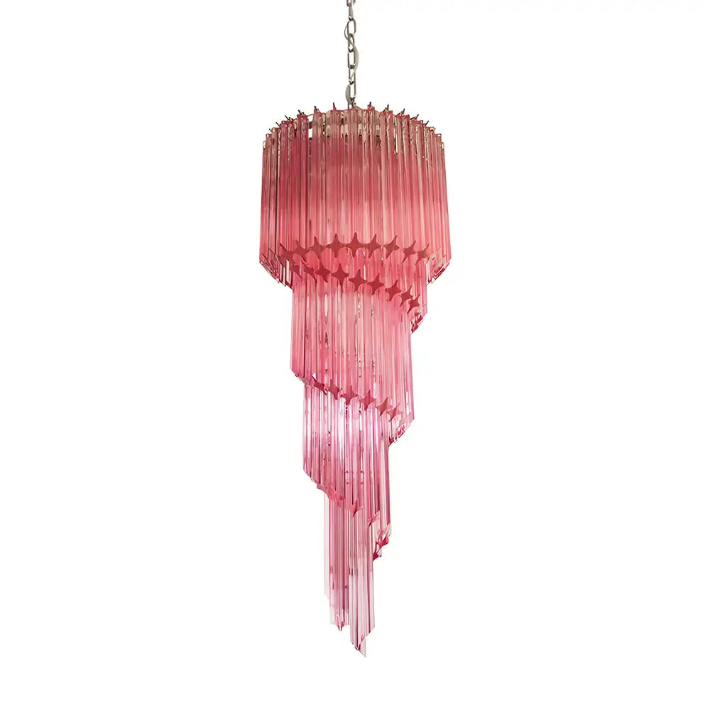 Murano Spiral Pink Prism Glass Chandelier by Bling Lighting Studio
