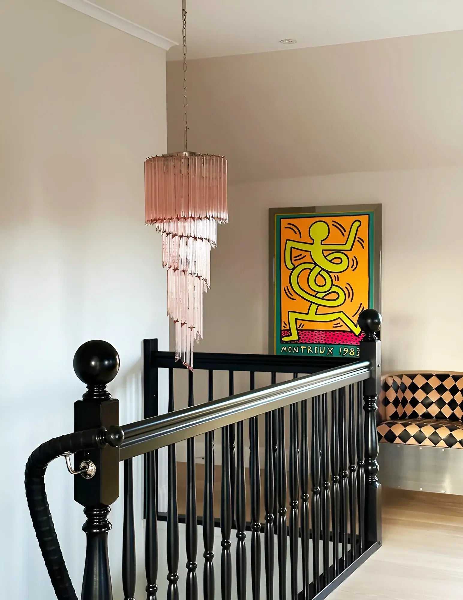 Murano Spiral Pink Prism Glass Chandelier product image