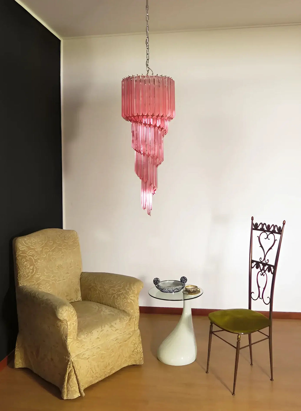 Murano Spiral Pink Prism Glass Chandelier product image