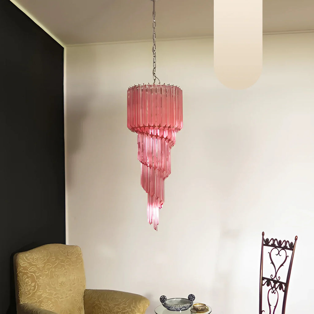Murano Spiral Pink Prism Glass Chandelier product image