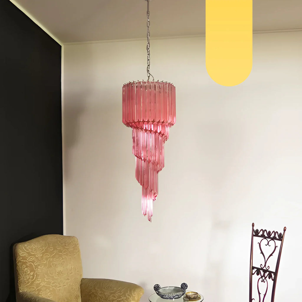 Murano Spiral Pink Prism Glass Chandelier product image