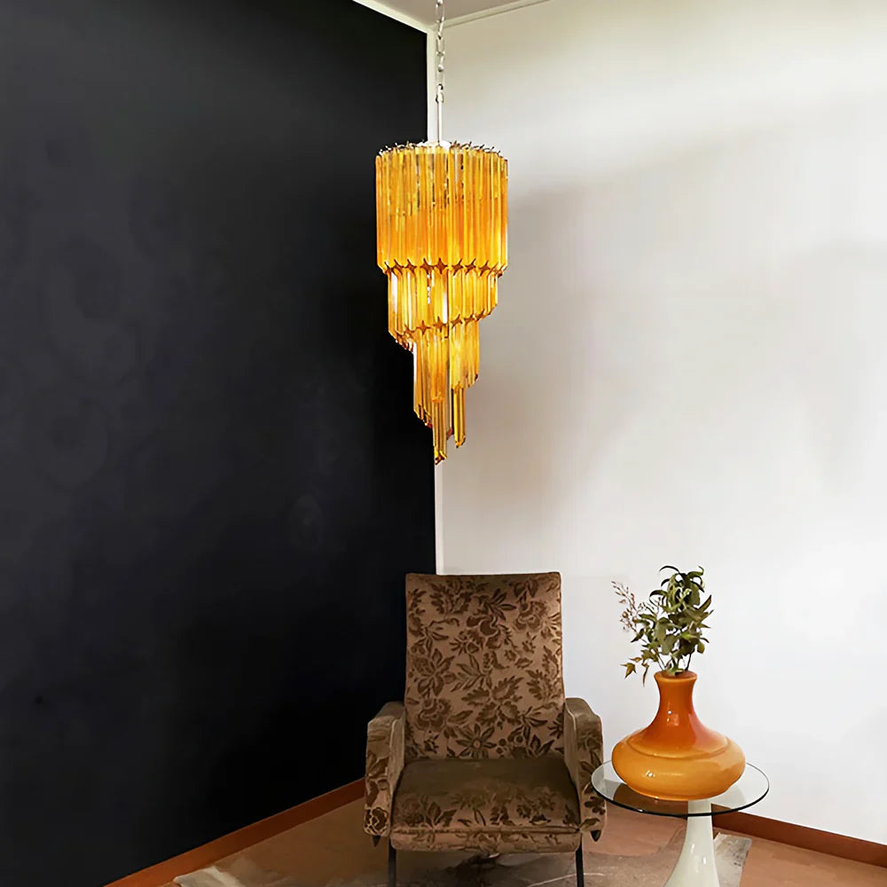 Murano Spiral Prisms Amber Chandelier detail view