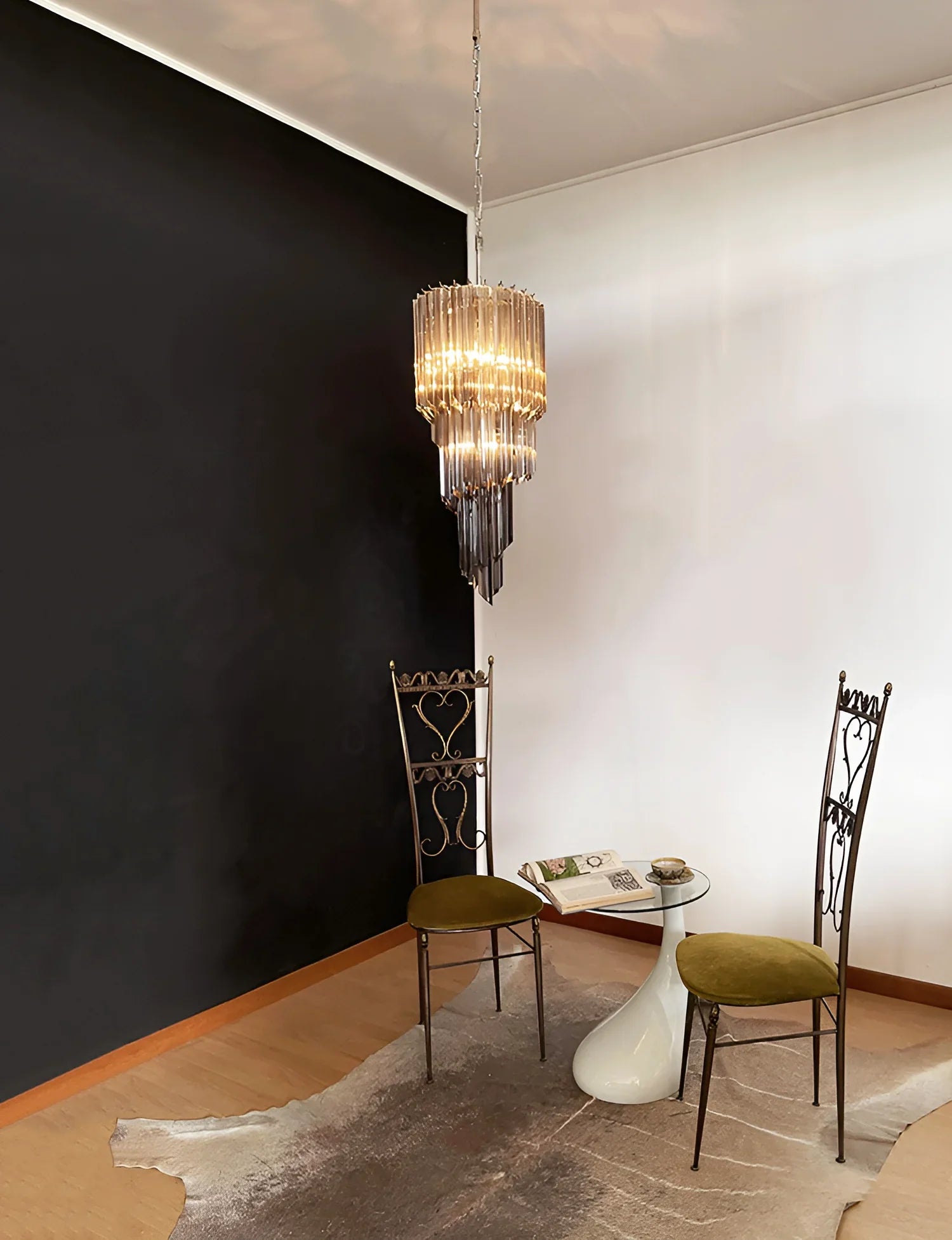 Murano Spiral Prisms Smoked Chandelier material and finish detail
