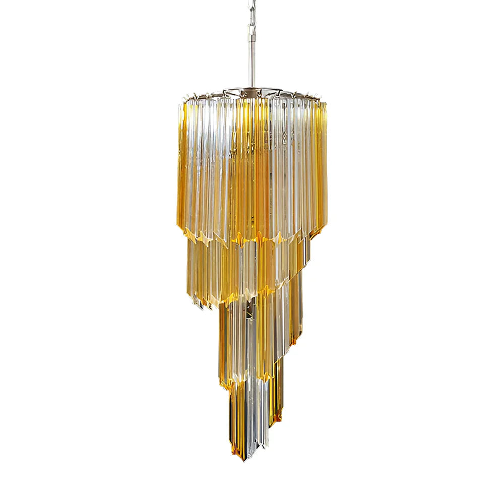 Murano Spiral Prisms Transparent Amber Chandelier by Bling Lighting Studio