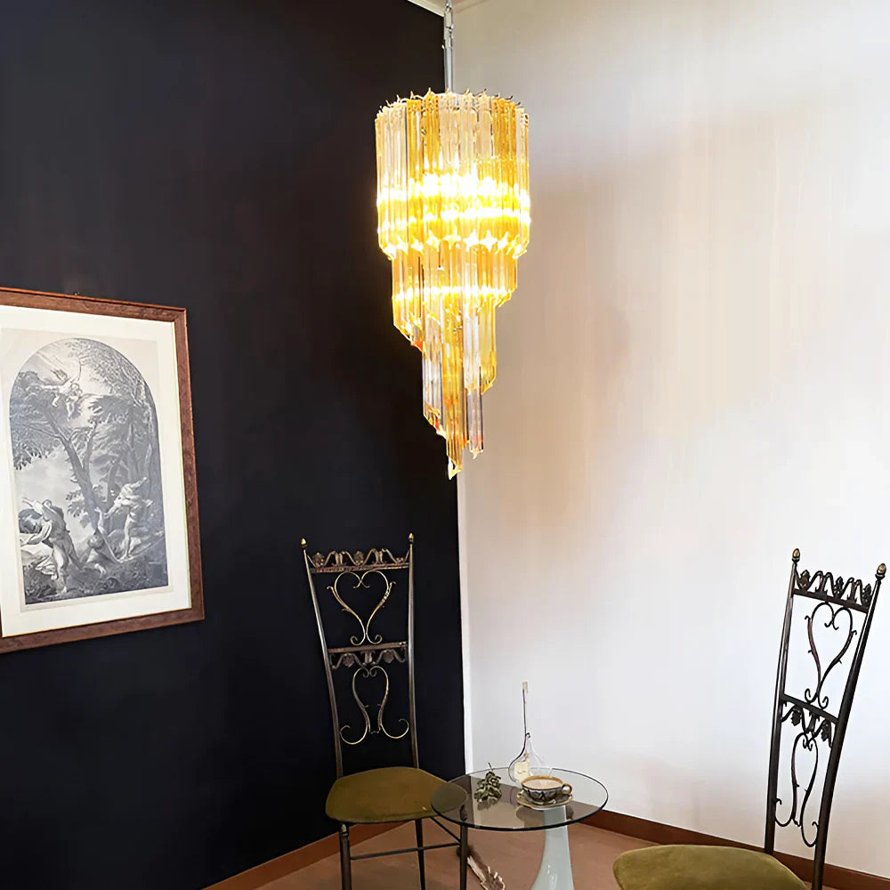 Murano Spiral Prisms Transparent Amber Chandelier detail view