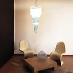 Murano Spiral Transparent Blue Prism Glass Chandelier detail view