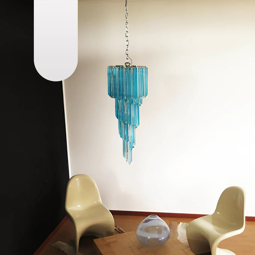 Murano Spiral Transparent Blue Prism Glass Chandelier product image