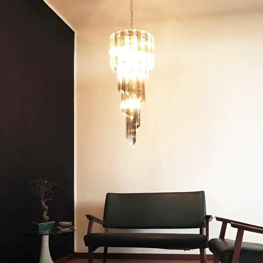 Murano Spiral Transparent Smoked Prism Glass Chandelier detail view