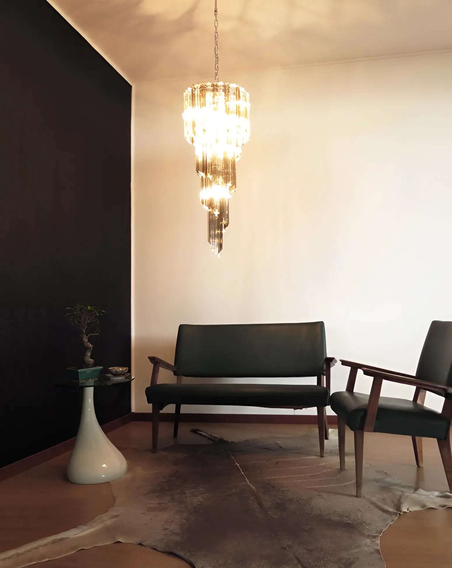Murano Spiral Transparent Smoked Prism Glass Chandelier material and finish detail