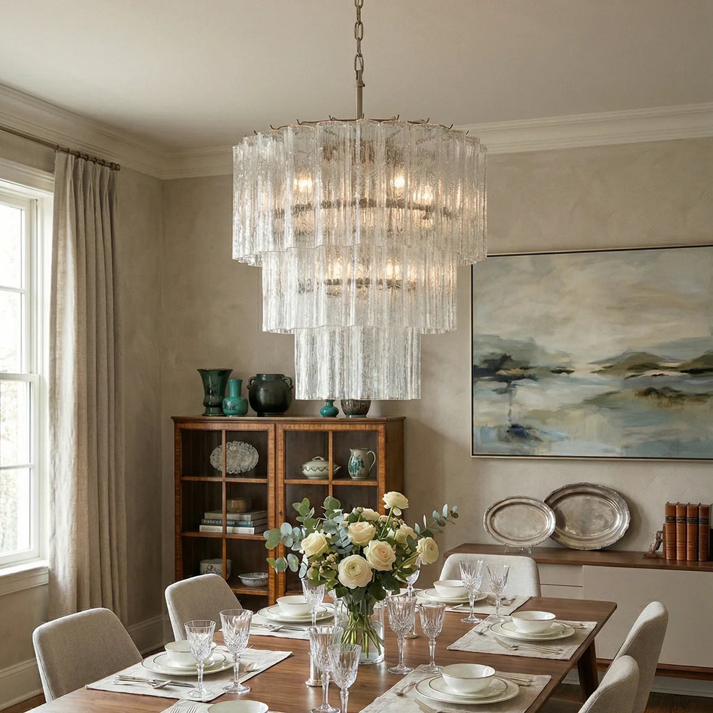 Murano Transparent Glass Tube Chandelier detail view