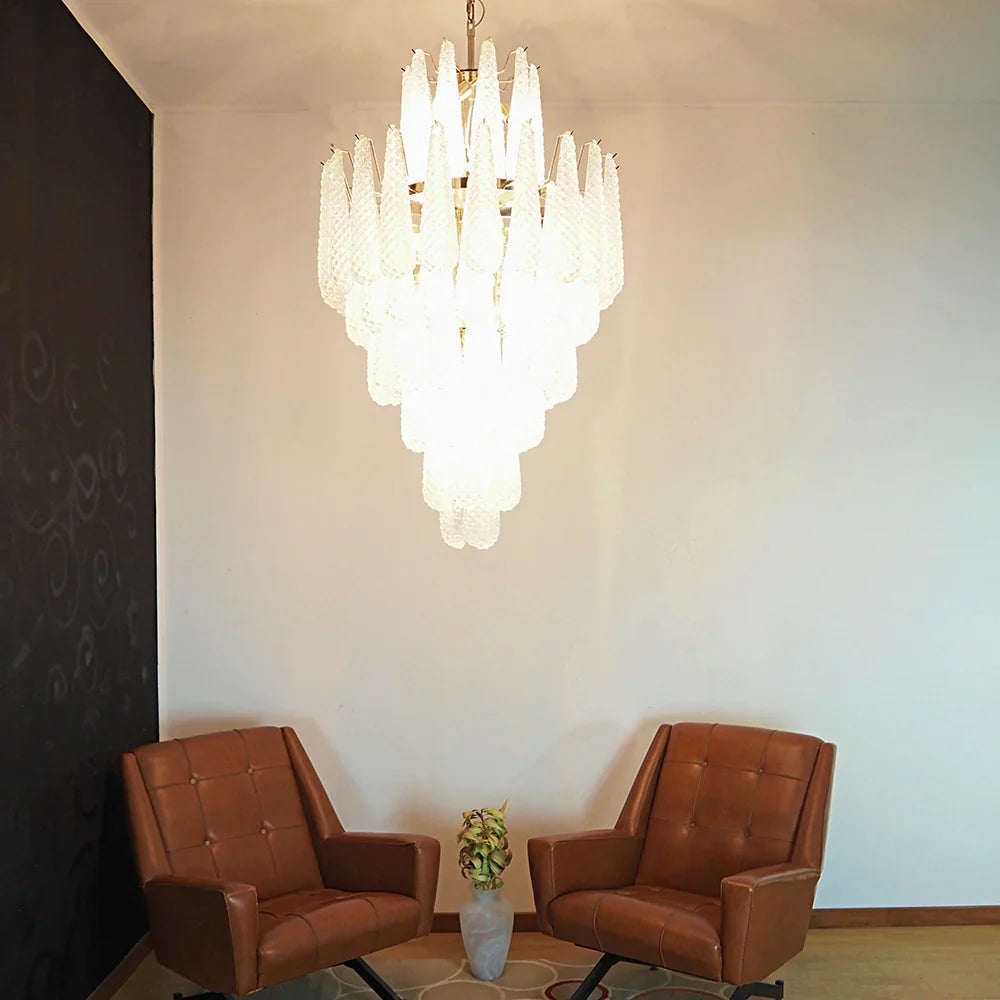 Murano Transparent Petals Glass Chandelier detail view
