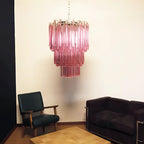 Murano Triedri Prisms Pink Chandelier detail view