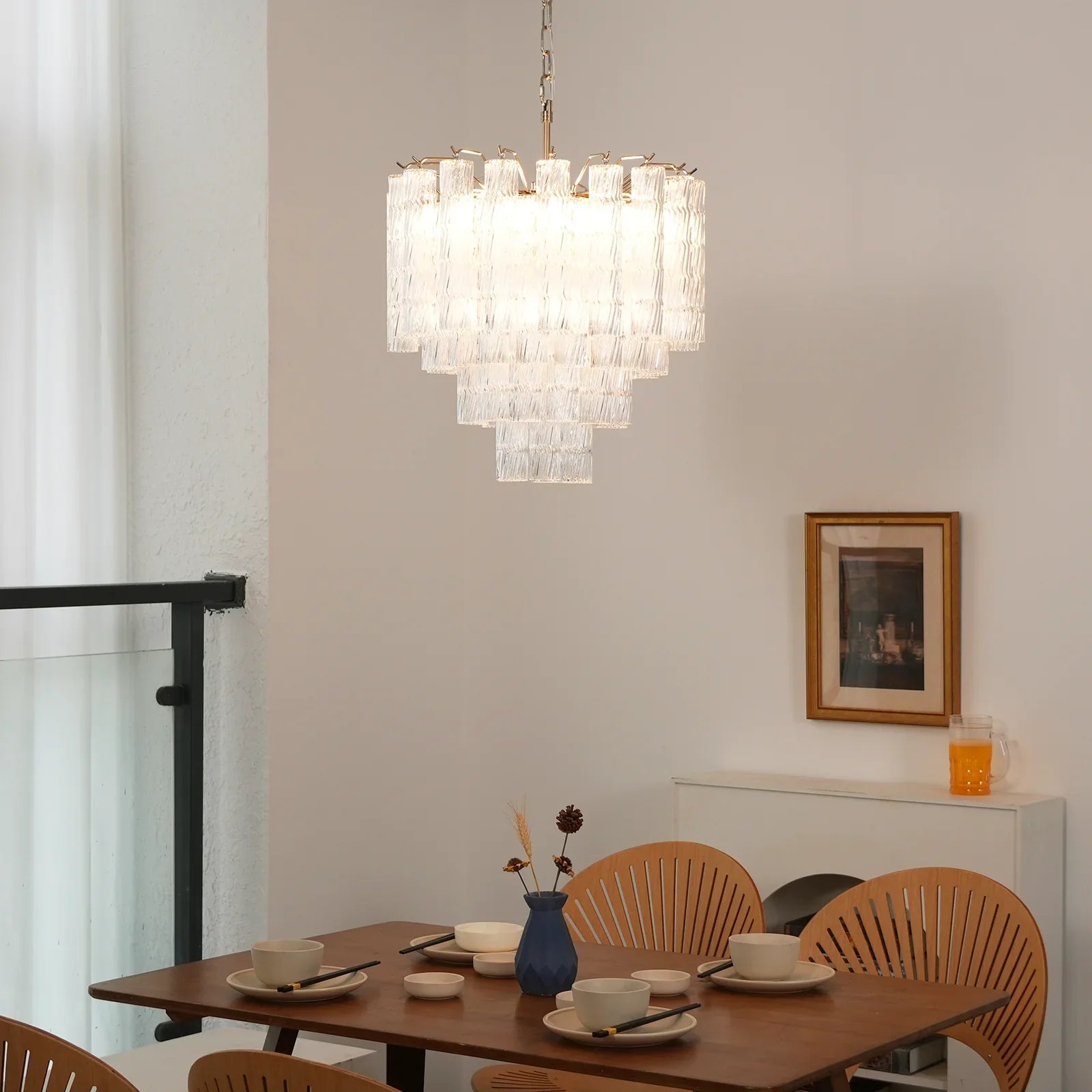 Murano Wave Glass Tube Chandelier detail view