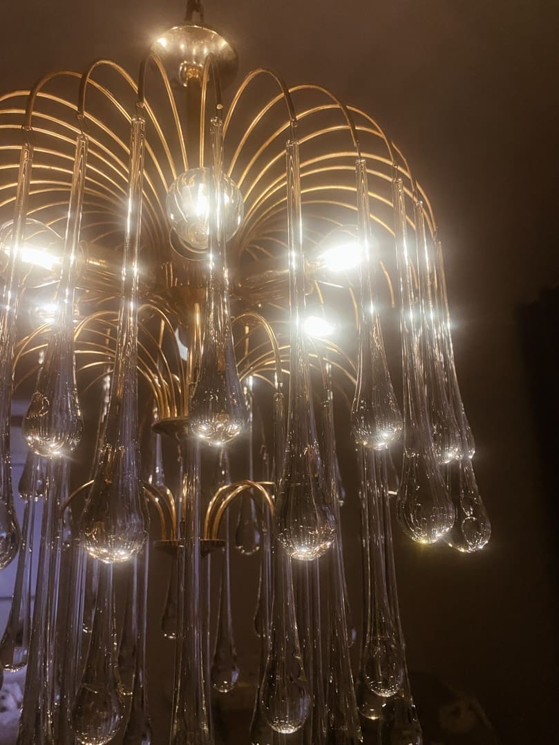 Vintage – Murano chandelier – Teardrop – 68 drops – Clear