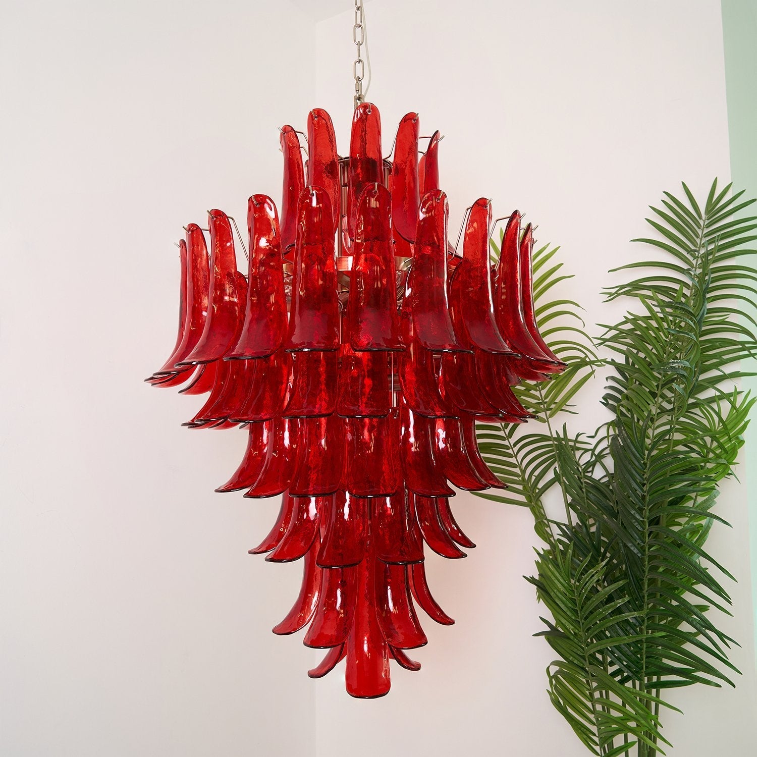 Luxury Murano Crimson Cascade Chandelier detail view