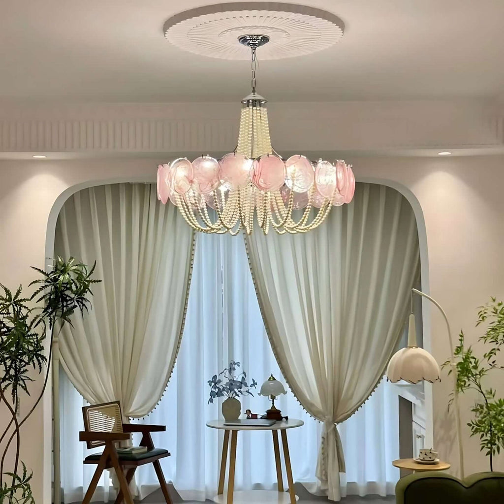 Murano Pink Disc Glass Chandelier product image