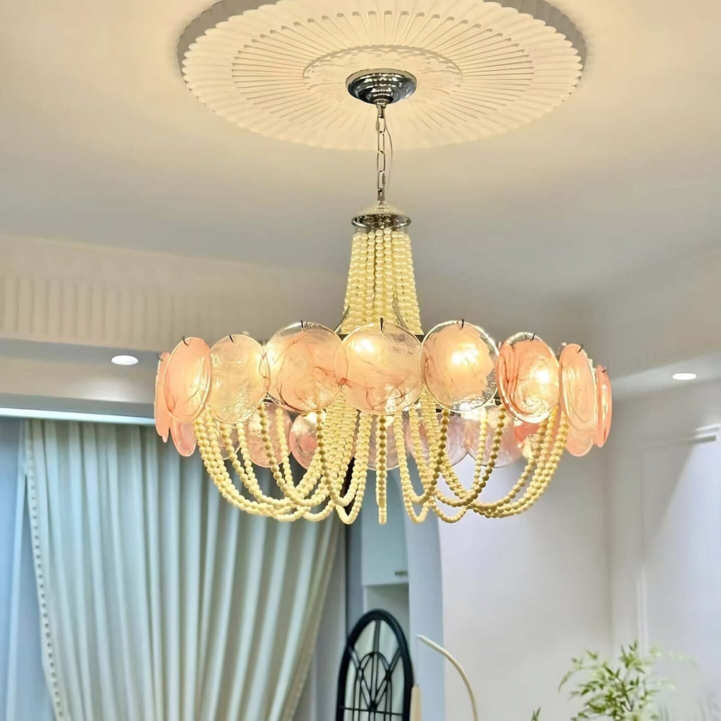 Murano Pink Disc Glass Chandelier product image