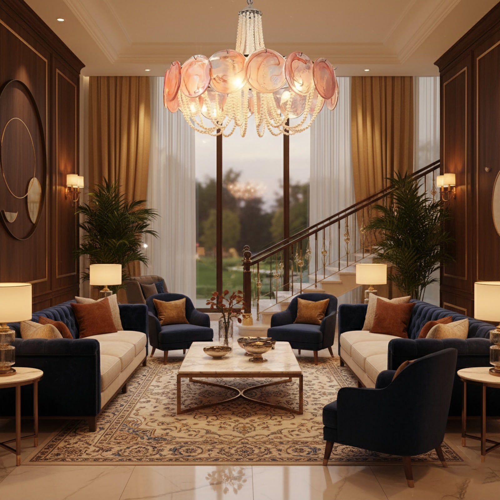 Murano Pink Disc Glass Chandelier product image
