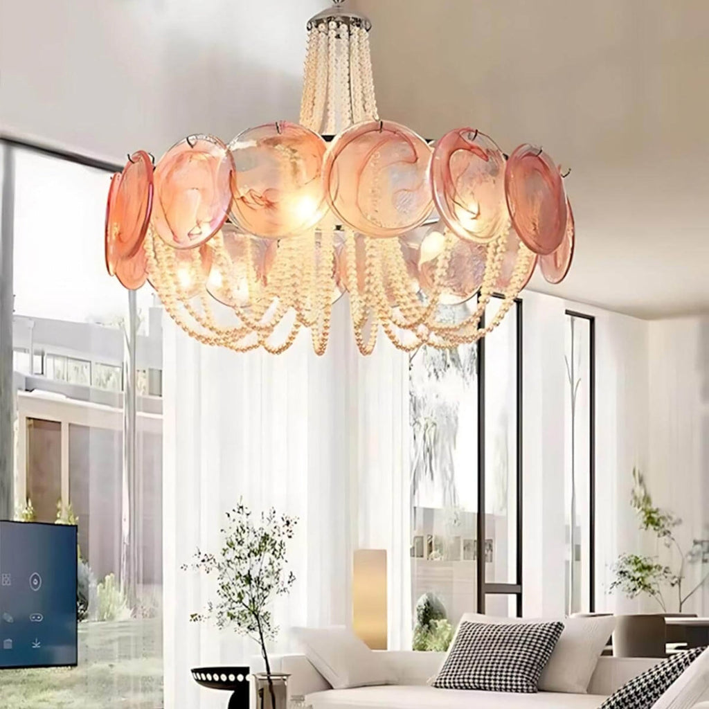 Murano Pink Disc Glass Chandelier product image