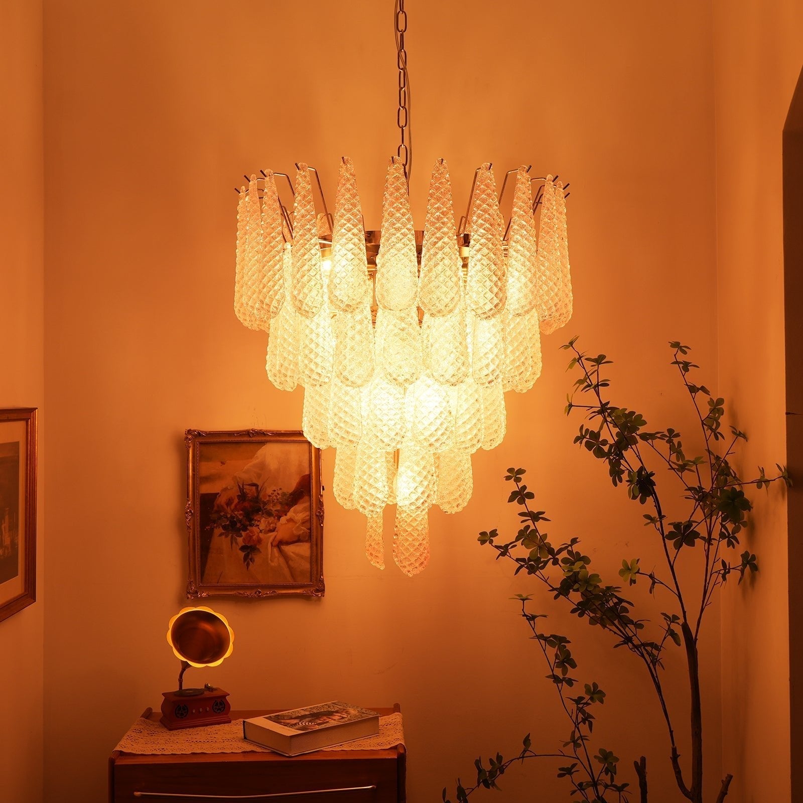 Modern Murano Pink Glass Dewdrop Chandelier product image