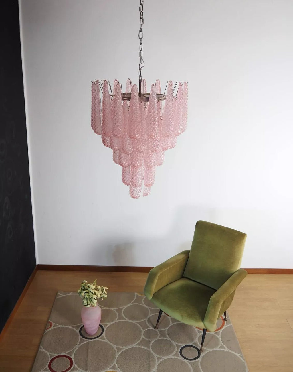Modern Murano Pink Glass Dewdrop Chandelier product image