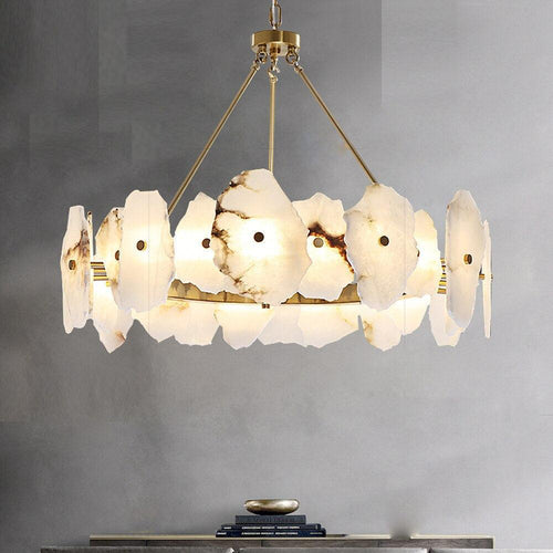 Natural Flake Alabaster Modern Round Chandelier by Bling Lighting Studio