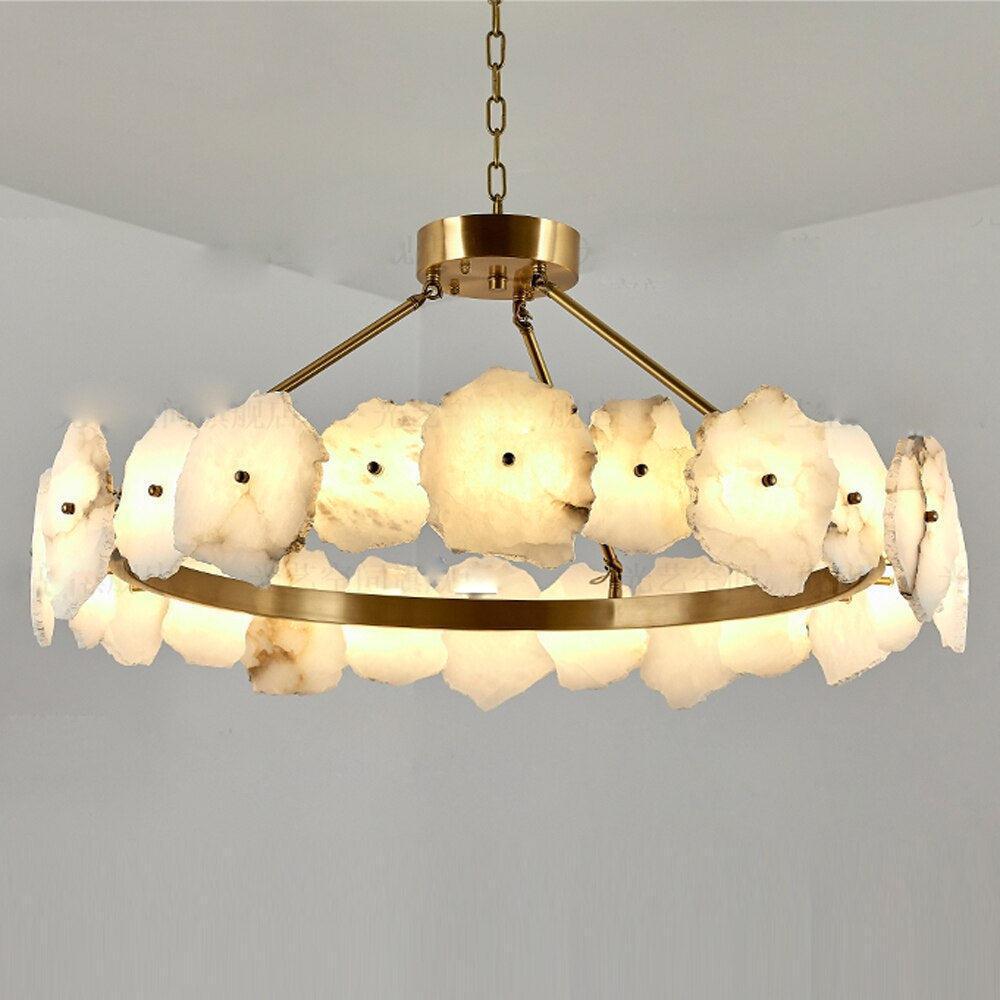 Natural Flake Alabaster Modern Round Chandelier by Bling Lighting Studio