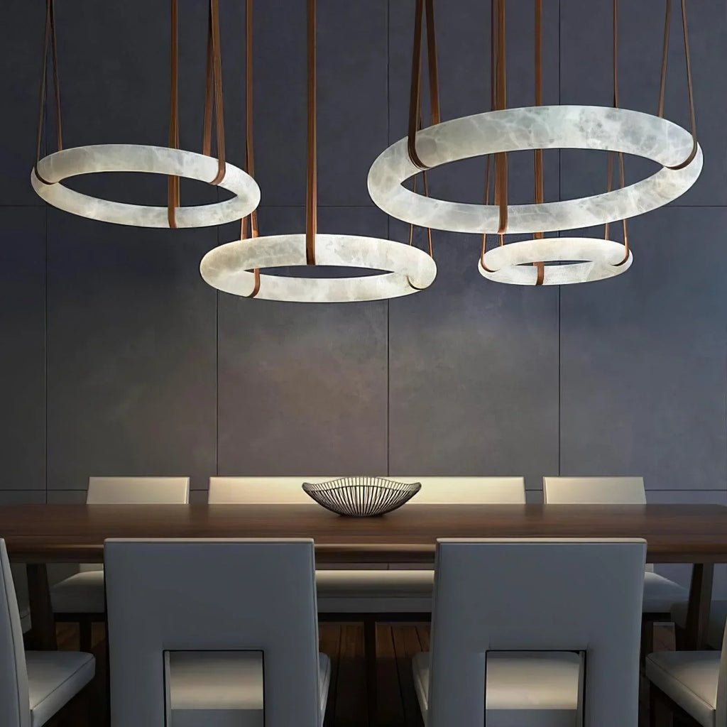 Modern Round Alabaster Chandelier for Living Room/Bedroom by Bling Lighting Studio
