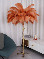 Ostrich Feather Brass Floor Lamp by Bling Lighting Studio
