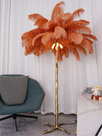 Ostrich Feather Brass Floor Lamp by Bling Lighting Studio
