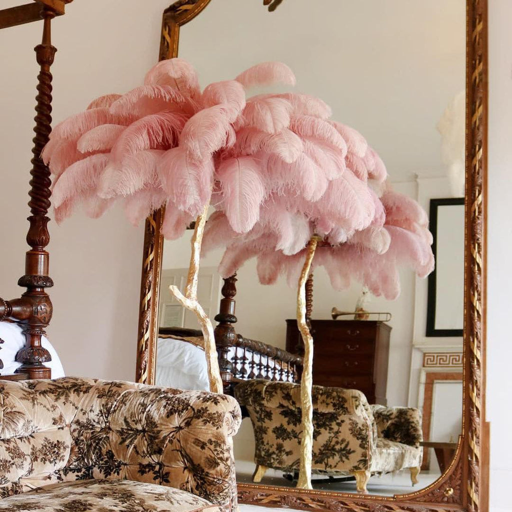 Ostrich Feather Brass Floor Lamp by Bling Lighting Studio
