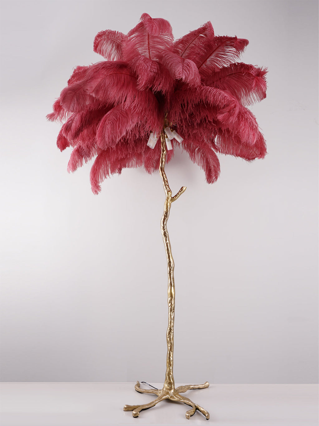 Ostrich Feather Brass Floor Lamp by Bling Lighting Studio
