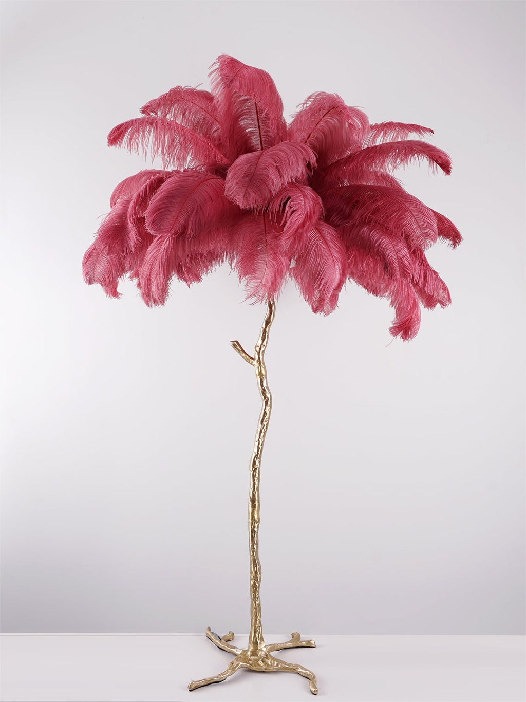 Ostrich Feather Brass Floor Lamp by Bling Lighting Studio