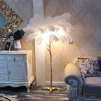 Ostrich Feather Brass Floor Lamp by Bling Lighting Studio