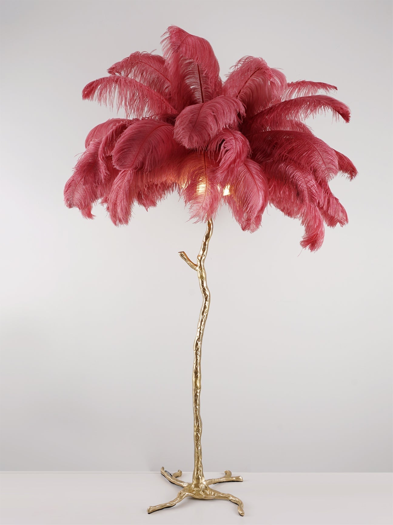 Ostrich Feather Brass Floor Lamp by Bling Lighting Studio