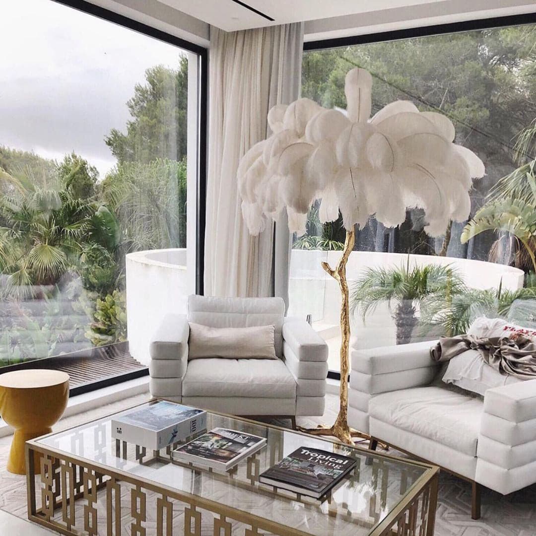 Ostrich Feather Brass Floor Lamp by Bling Lighting Studio