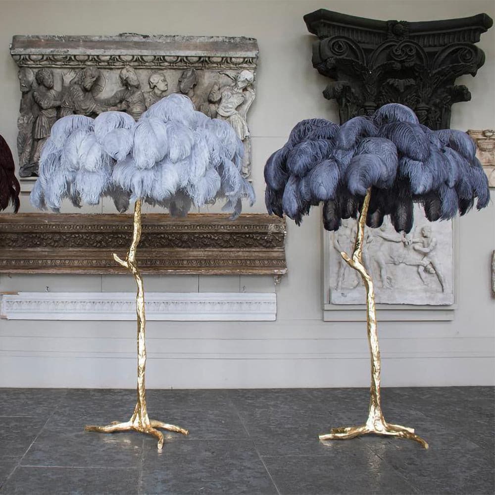 Ostrich Feather Brass Floor Lamp by Bling Lighting Studio