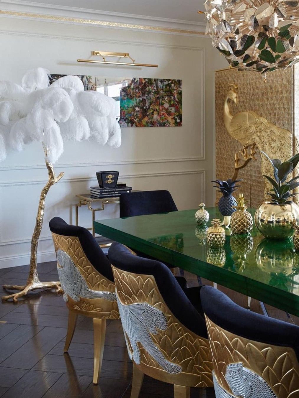 Ostrich Feather Brass Floor Lamp by Bling Lighting Studio
