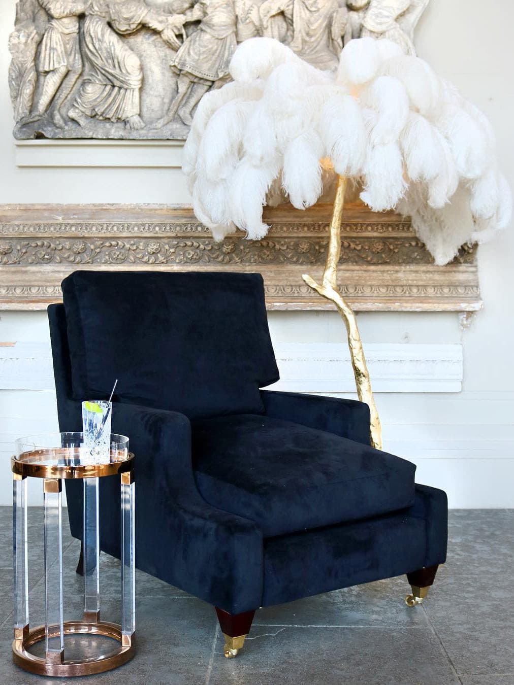 Ostrich Feather Brass Floor Lamp by Bling Lighting Studio
