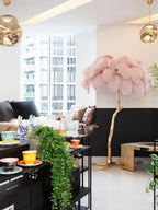 Ostrich Feather Brass Floor Lamp by Bling Lighting Studio