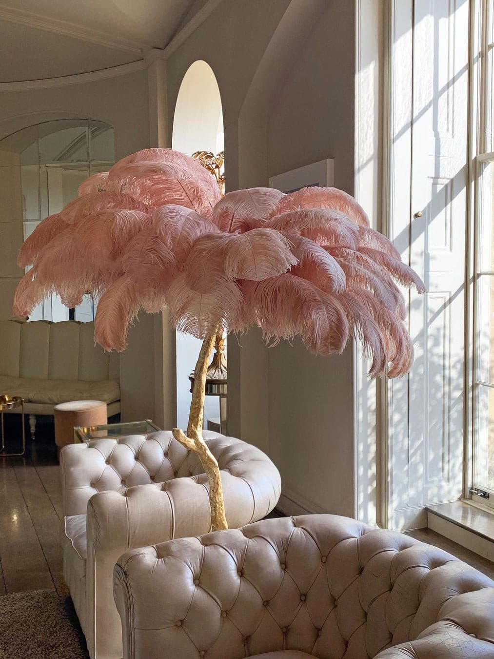 Ostrich Feather Brass Floor Lamp by Bling Lighting Studio