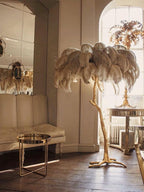 Ostrich Feather Brass Floor Lamp by Bling Lighting Studio